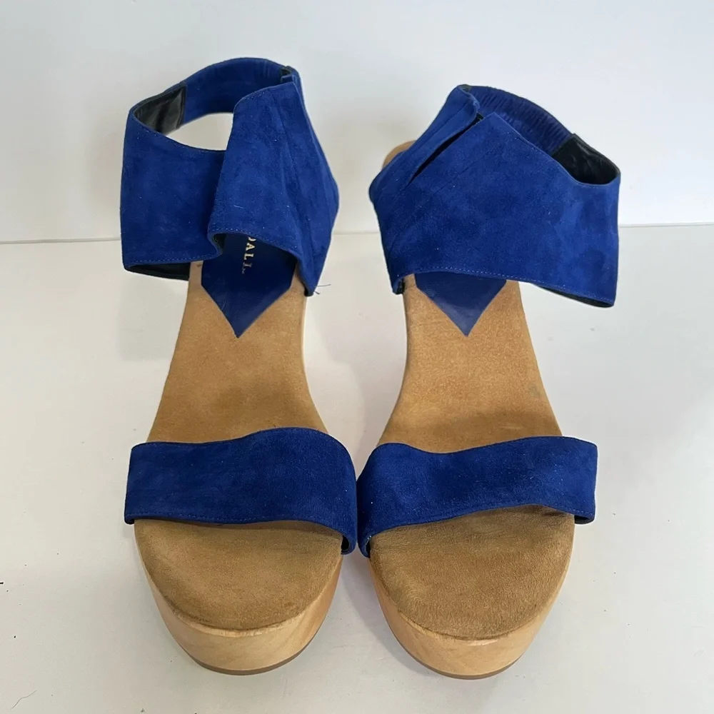 *FLAW* loeffler randall wooden heels sandals in blue suede, size 9.5B - Picture 7 of 9